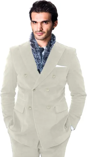 Vintage Men's Peak Lapel Corduroy Jacket Double Breasted Slim Fit Blazer