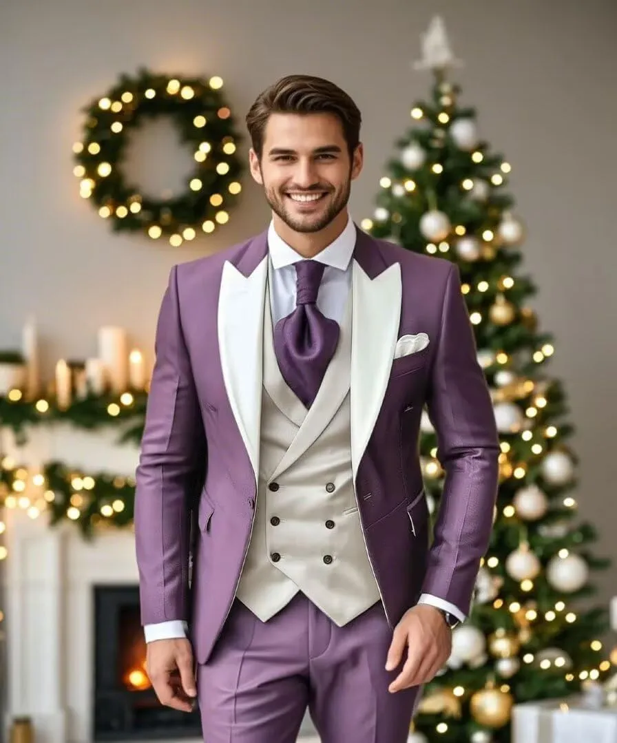 Wangyue Mens 3 Piece Slim Fit Suit Wedding Prom Tuxedo Suit for Men Formal Business Elegant Suits