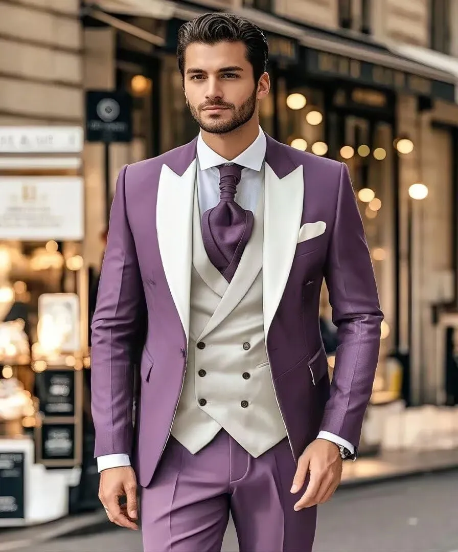 Wangyue Mens 3 Piece Slim Fit Suit Wedding Prom Tuxedo Suit for Men Formal Business Elegant Suits
