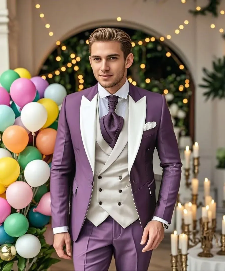 Wangyue Mens 3 Piece Slim Fit Suit Wedding Prom Tuxedo Suit for Men Formal Business Elegant Suits