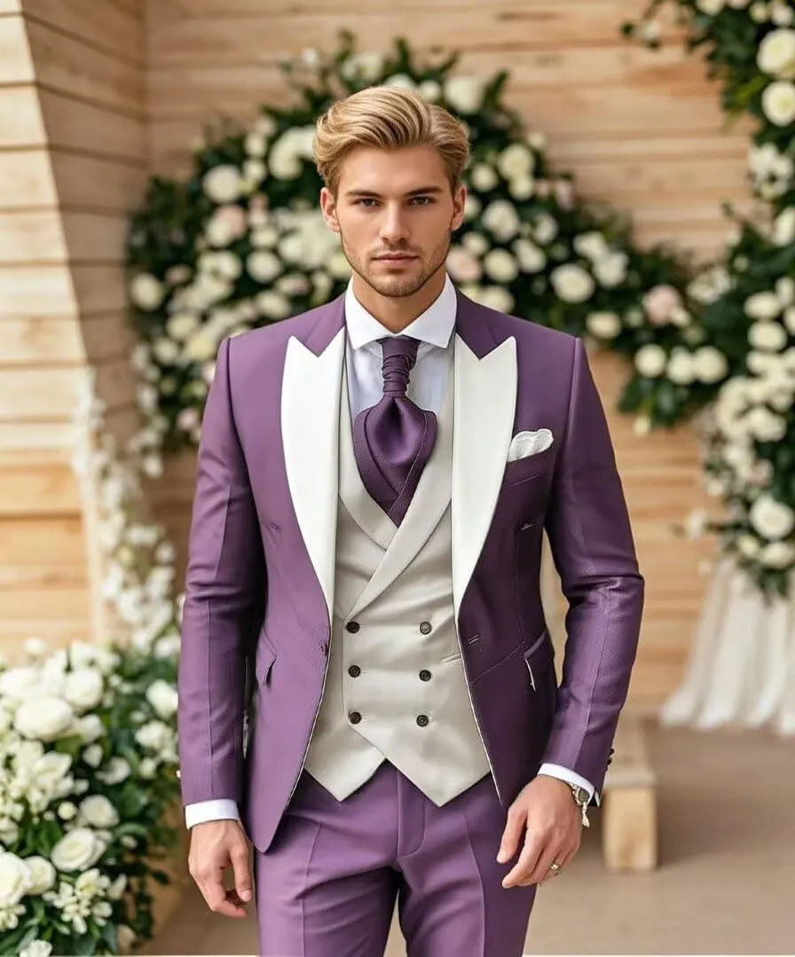 Wangyue Mens 3 Piece Slim Fit Suit Wedding Prom Tuxedo Suit for Men Formal Business Elegant Suits