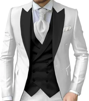 Wangyue Mens 3 Piece Slim Fit Suit Wedding Prom Tuxedo Suit for Men Formal Business Elegant Suits
