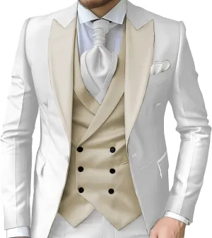 Wangyue Mens 3 Piece Slim Fit Suit Wedding Prom Tuxedo Suit for Men Formal Business Elegant Suits