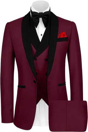 Wangyue Mens Tuxedo Suit for Men 3 Piece Suit Men Slim Fit Suits One Button Shawl Lapel Wedding Suit Tuxedos Prom Suit