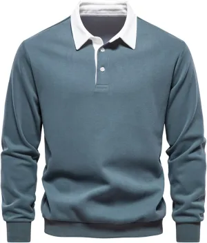 Wankang Mens Heavyweight Polo Sweatshirt Trendy Long Sleeve Sweatshirts Color Block Sports Shirts Fall Pullover Tops for Men
