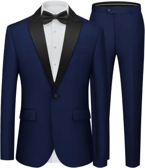 WEEN CHARM Men's Suits Slim Fit 2 Piece One Button Blazer Jacket Wedding Prom Tuxedo Pants Set