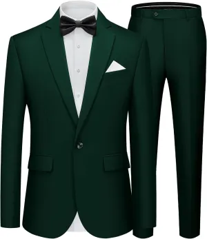 WEEN CHARM Men's Suits Slim Fit 2 Piece One Button Blazer Jacket Wedding Prom Tuxedo Pants Set
