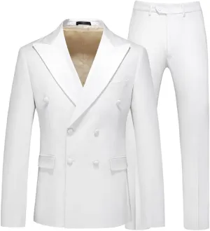 White Men's Suit Peak Lapel Double Breasted Blazer Tuxedos Wedding Prom Slim Fit Jacket Pants