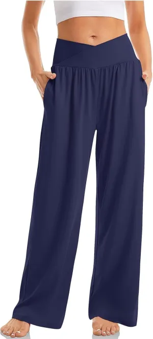 Wide Leg Yoga Pants with Pockets for Women Crossover High Waisted Athletic Sweatpants Loose Comfy Flowy Palazzo Pants