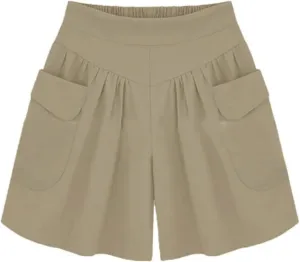 Women Beach Casual Hot Shorts with Elastic Waistband, Womens Shorts Comfy Summer Loose Casual Shorts with Pockets