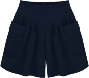 Women Beach Casual Hot Shorts with Elastic Waistband, Womens Shorts Comfy Summer Loose Casual Shorts with Pockets