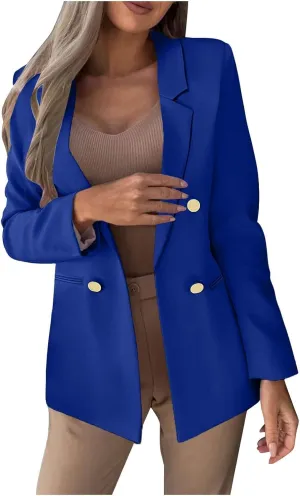 Women Business Casual Blazer Jacket Open Front Long Sleeve Button Jackets Notched Lapel Work Office Suit Jackets