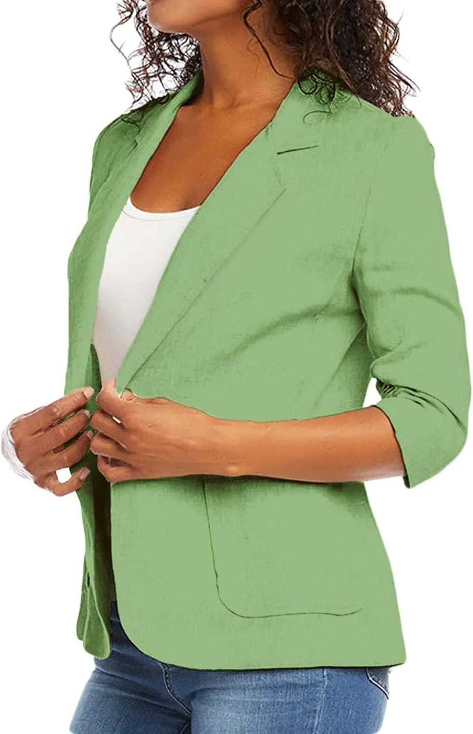 Women Cotton Linen Blazer Business Casual Lightweight One Button Work Suit Jacket Summer Trendy 2025