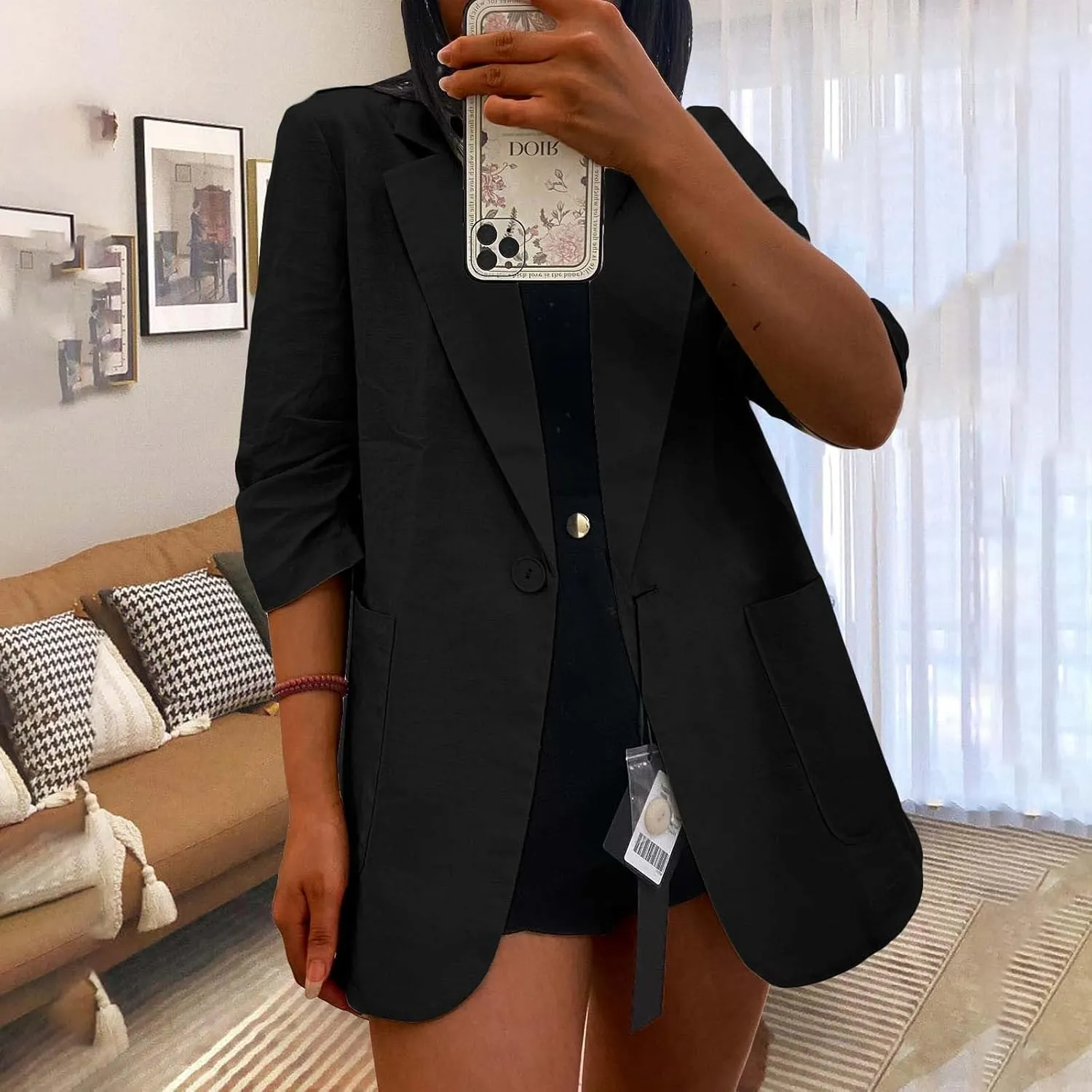 Women Cotton Linen Blazer Business Casual Lightweight One Button Work Suit Jacket Summer Trendy 2025