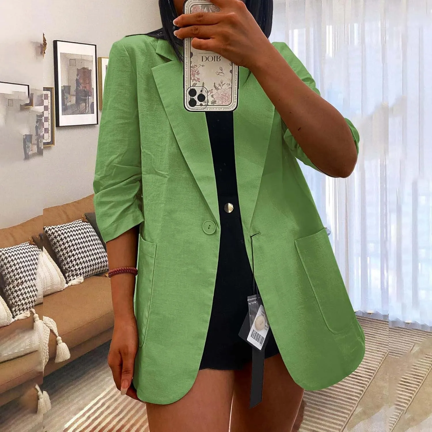 Women Cotton Linen Blazer Business Casual Lightweight One Button Work Suit Jacket Summer Trendy 2025