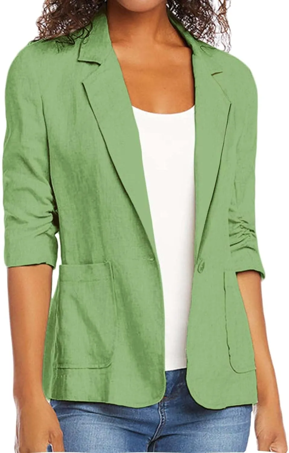 Women Cotton Linen Blazer Business Casual Lightweight One Button Work Suit Jacket Summer Trendy 2025
