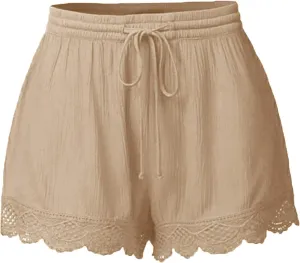 Women Shorts Summer High Waisted Casual Wide Leg Ruffle Shorts Casual Elastic Drawstring Comfy Stretchy Beach Skorts Shorts