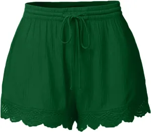 Women Shorts Summer High Waisted Casual Wide Leg Ruffle Shorts Casual Elastic Drawstring Comfy Stretchy Beach Skorts Shorts