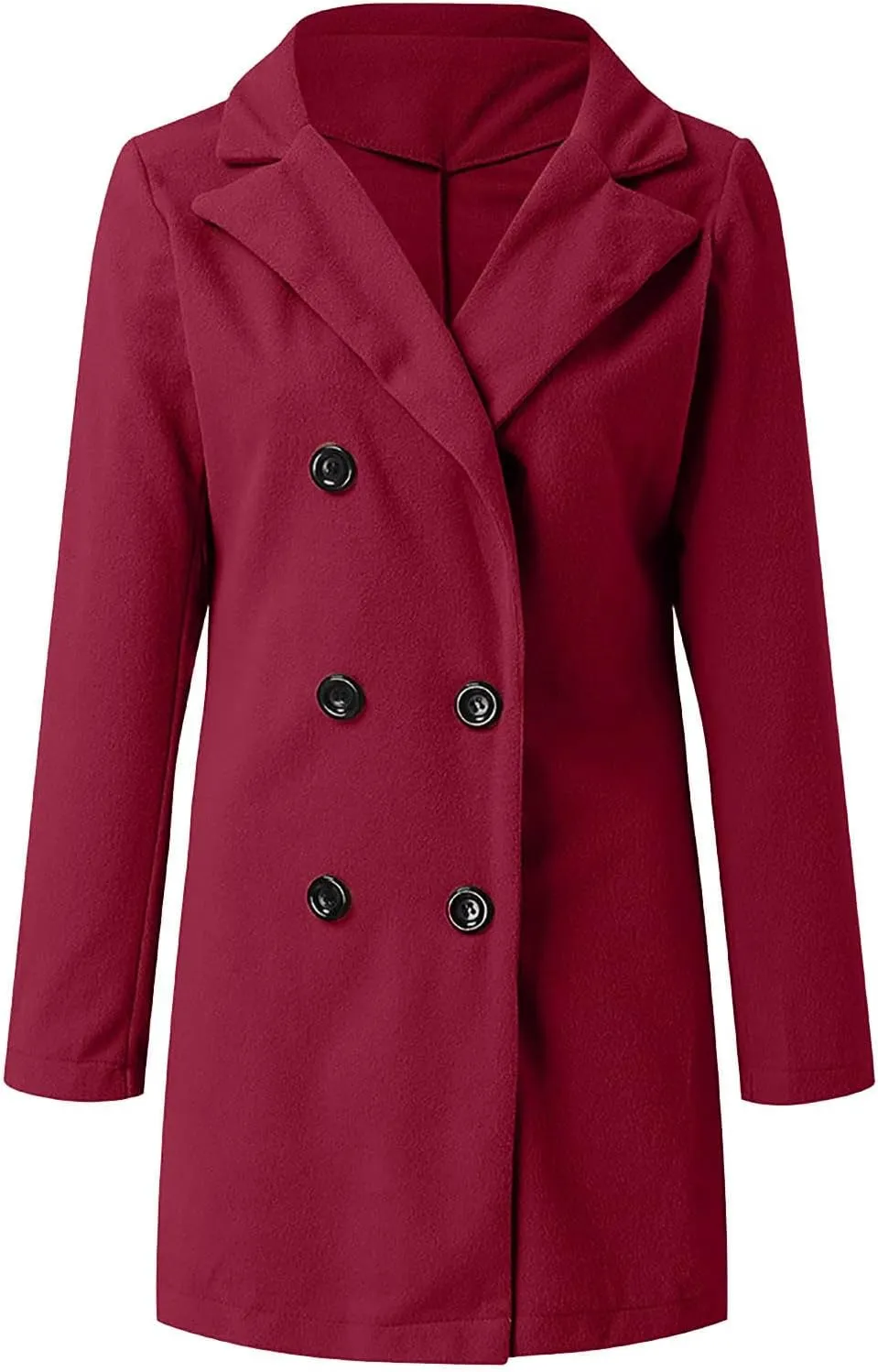 Women's 2024 Wool Blend Pea Coat Double Breasted Long Winter Coats Mid Long Pea Trench Coat Notch Lapel Over Coat