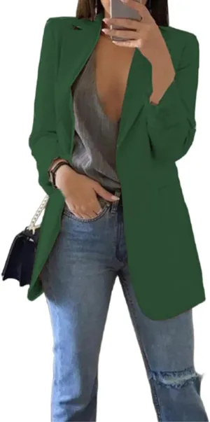 Women's Blazer Casual Bussiness Blazers One Button Open Front Long Sleeve Blazer Jacket Dressy Work Office Blazer