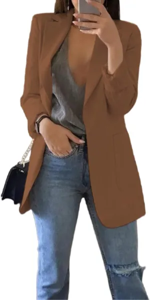 Women's Blazer Casual Bussiness Blazers One Button Open Front Long Sleeve Blazer Jacket Dressy Work Office Blazer