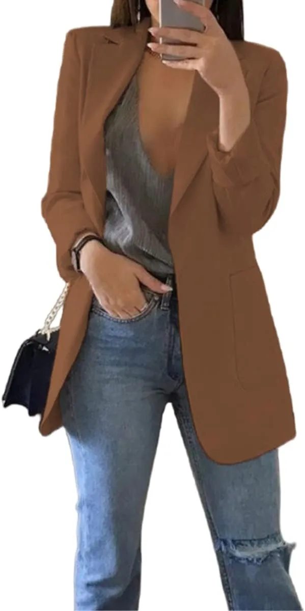 Women's Blazer Casual Bussiness Blazers One Button Open Front Long Sleeve Blazer Jacket Dressy Work Office Blazer