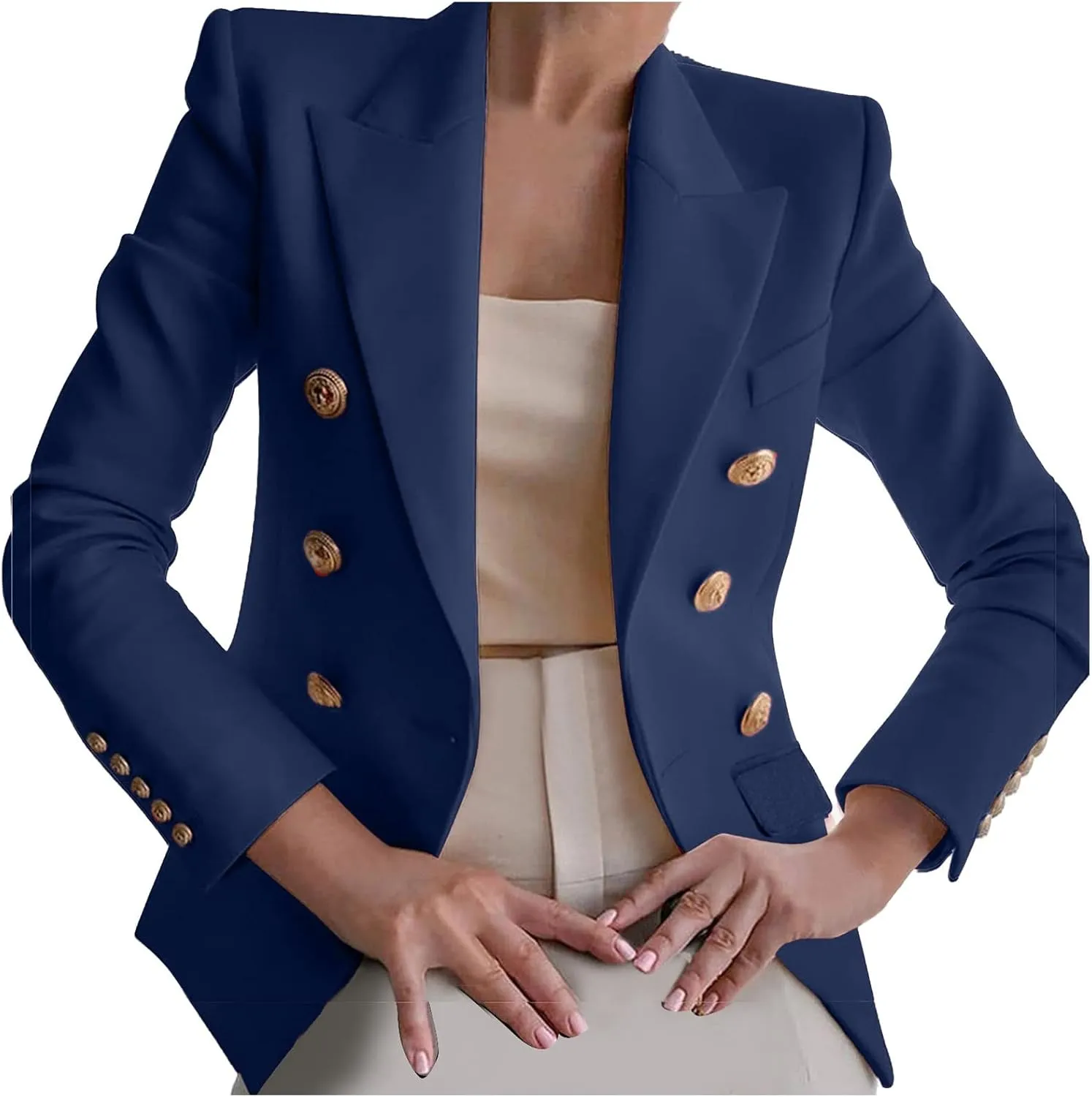 Womens Blazer Fashion Casual 2024 Office Work Button Jackets Long Sleeve Open Front Loose Lightweight Blazers