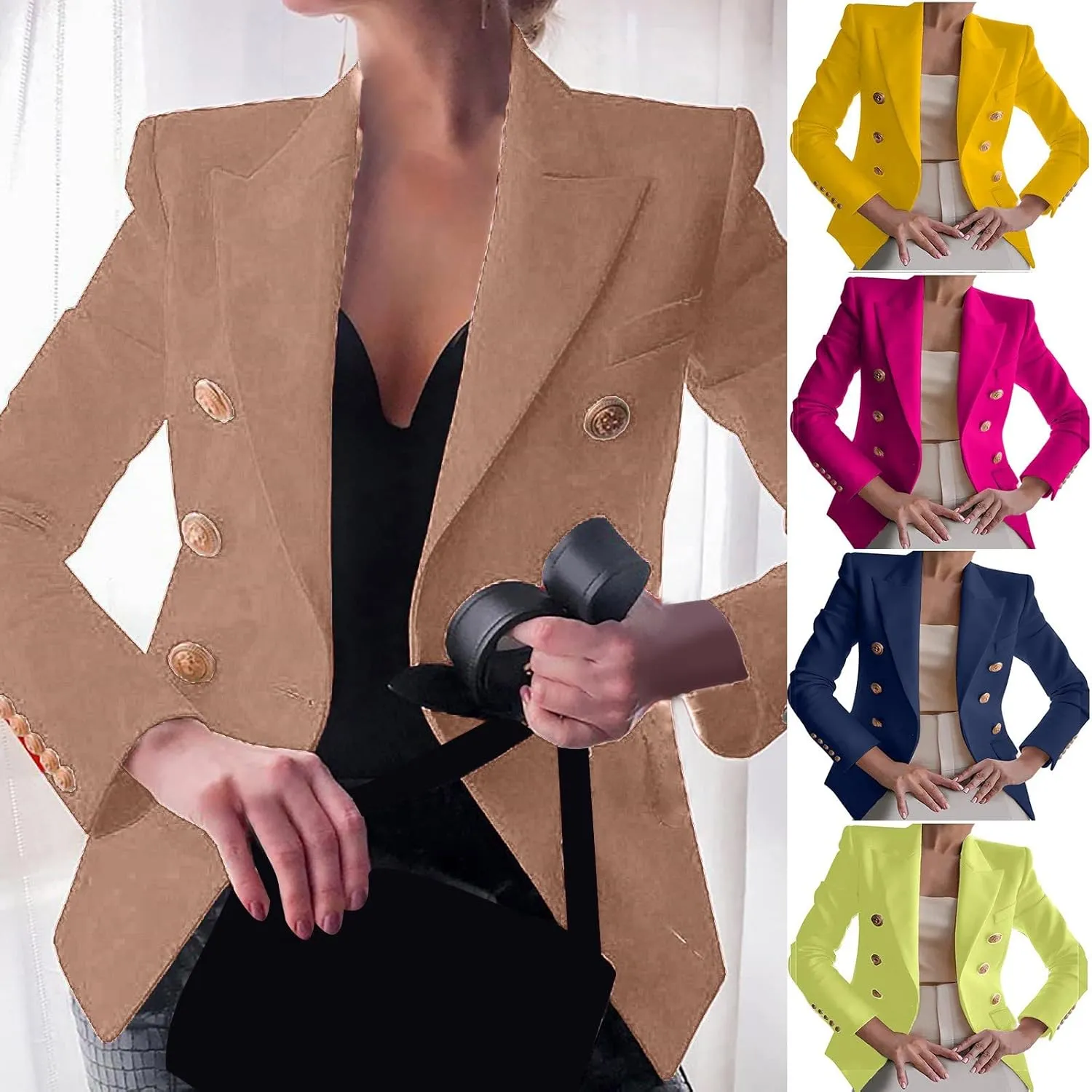 Womens Blazer Fashion Casual 2024 Office Work Button Jackets Long Sleeve Open Front Loose Lightweight Blazers
