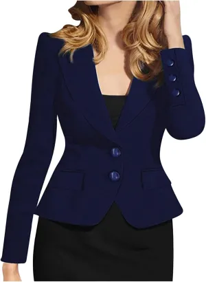 Women's Blazers Casual Long Sleeve Notch Lapel Open Front Button Work Office Business Blazer Elegant Crop Suit Jackets