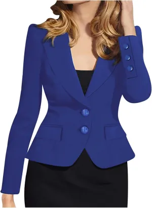 Women's Blazers Casual Long Sleeve Notch Lapel Open Front Button Work Office Business Blazer Elegant Crop Suit Jackets