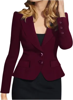 Women's Blazers Casual Long Sleeve Notch Lapel Open Front Button Work Office Business Blazer Elegant Crop Suit Jackets