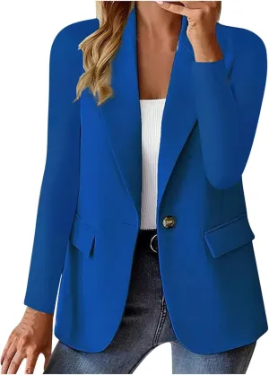 Women's Business Casual Blazer Long Sleeve Jacket Tops Button Down Lapel Lounge Suit Coat Spring Office Work Clothes