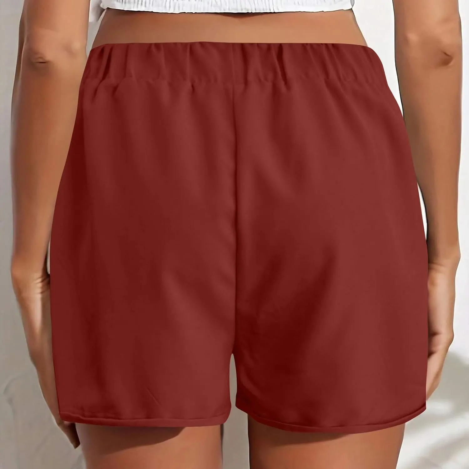 Womens Button Deco Casual Shorts Summer Casual Elastic High Waist Beach Shorts Comfy Solid Color Shorts with Pockets