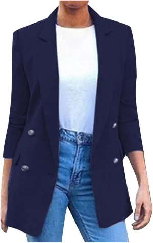 Womens Casual Blazer 2025 Long Sleeve Open Front Work Office Suit Jackets Lapel Button Blazer Jackets with Pockets