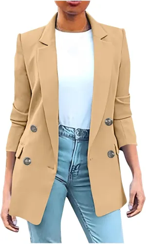 Womens Casual Blazer 2025 Long Sleeve Open Front Work Office Suit Jackets Lapel Button Blazer Jackets with Pockets