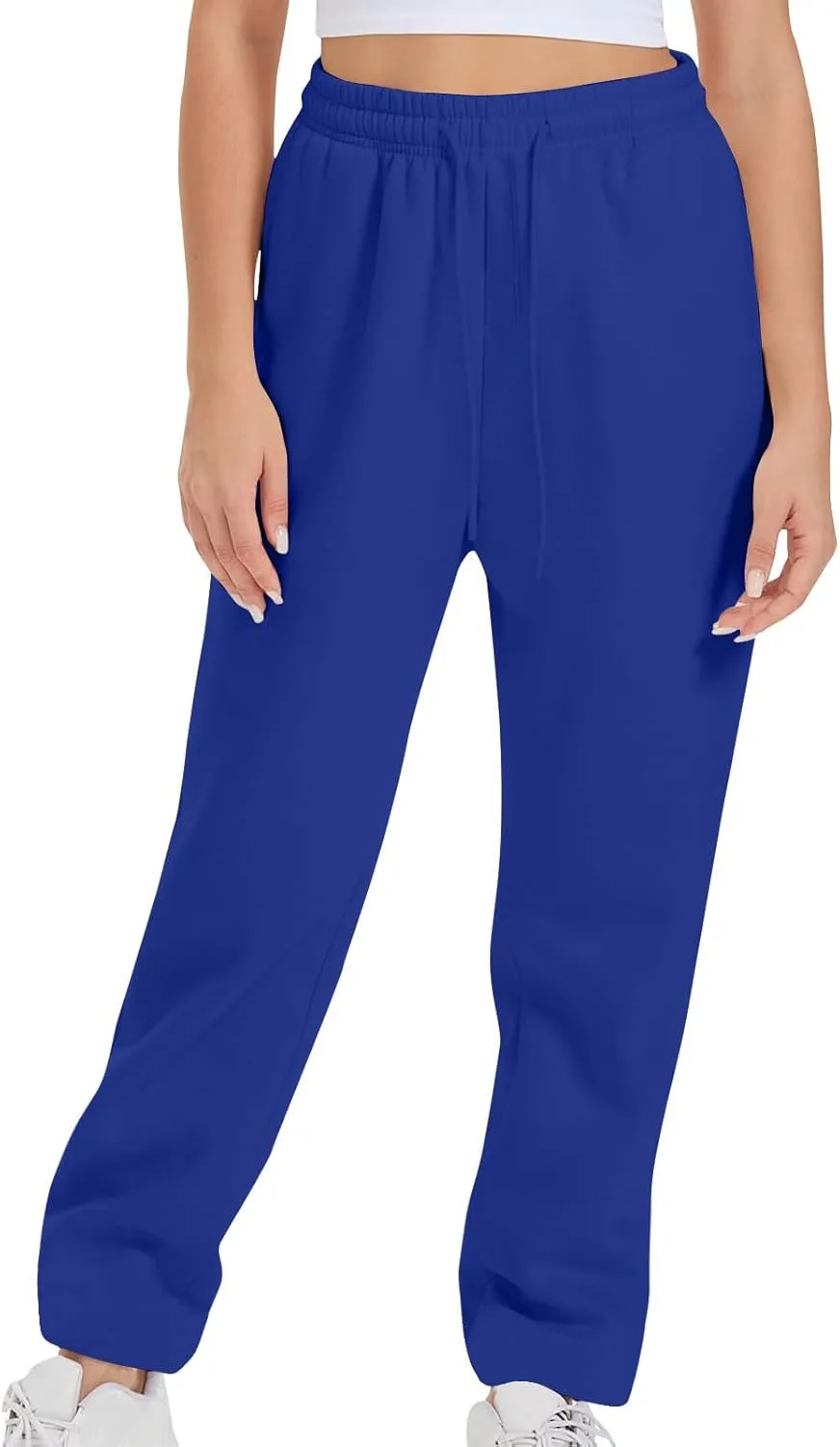 Women's High Waisted Sweatpants Casual Sport Training Wide Leg Pants Solid Baggy Drawstring Slacks with Pockets