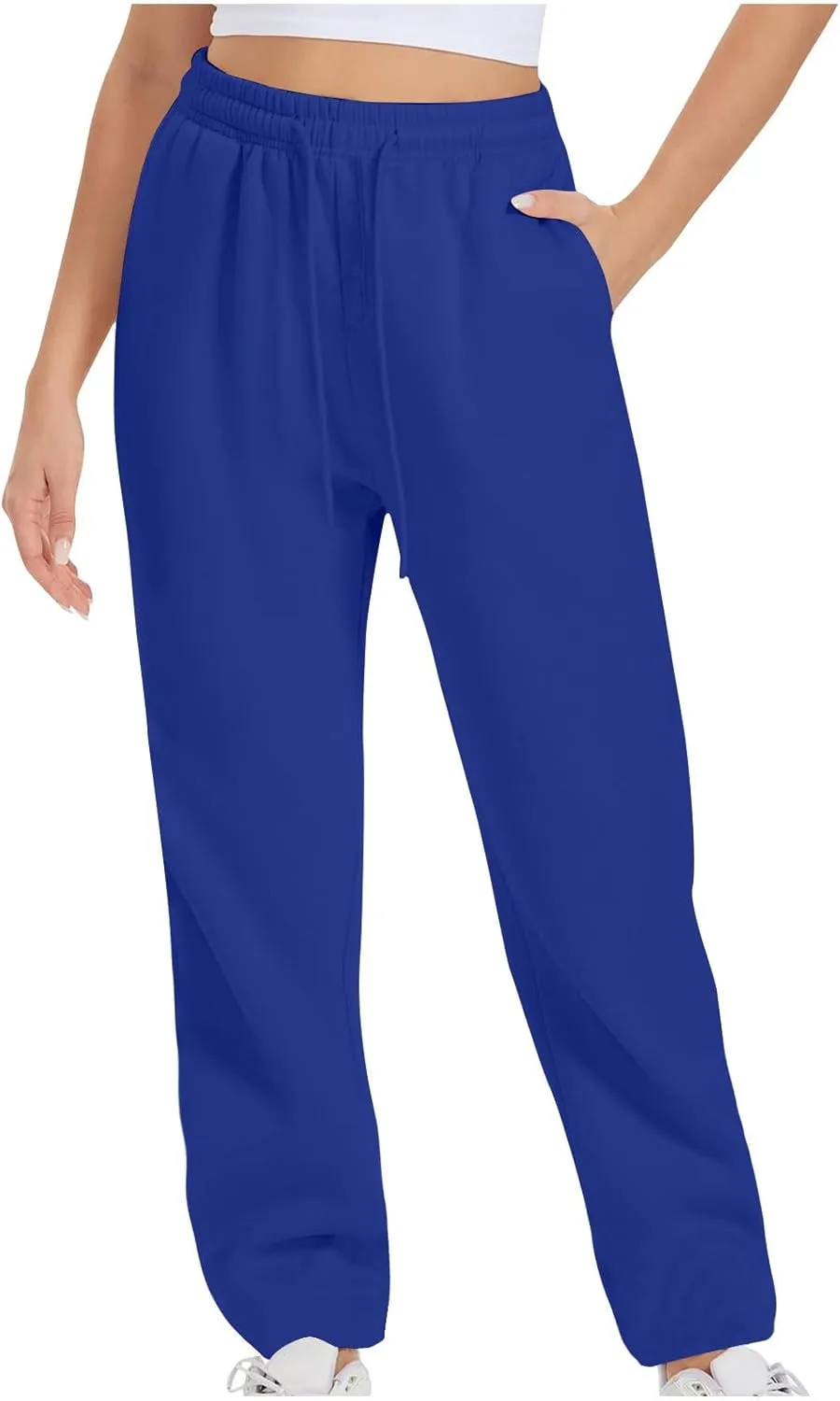 Women's High Waisted Sweatpants Casual Sport Training Wide Leg Pants Solid Baggy Drawstring Slacks with Pockets