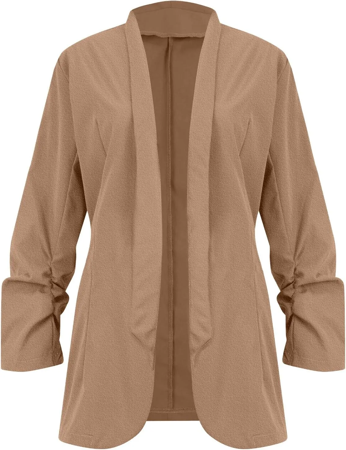 Womens Linen Blazer Casual Ruched 3/4 Sleeve Open Front Notched Lapel Jackets Lightweight Work Office Blazer Jackets