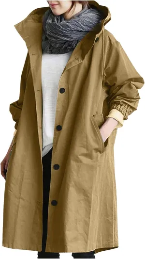 Women's Oversized Notched Collar Wool Blend Single Breast Midi Long Trench Coat