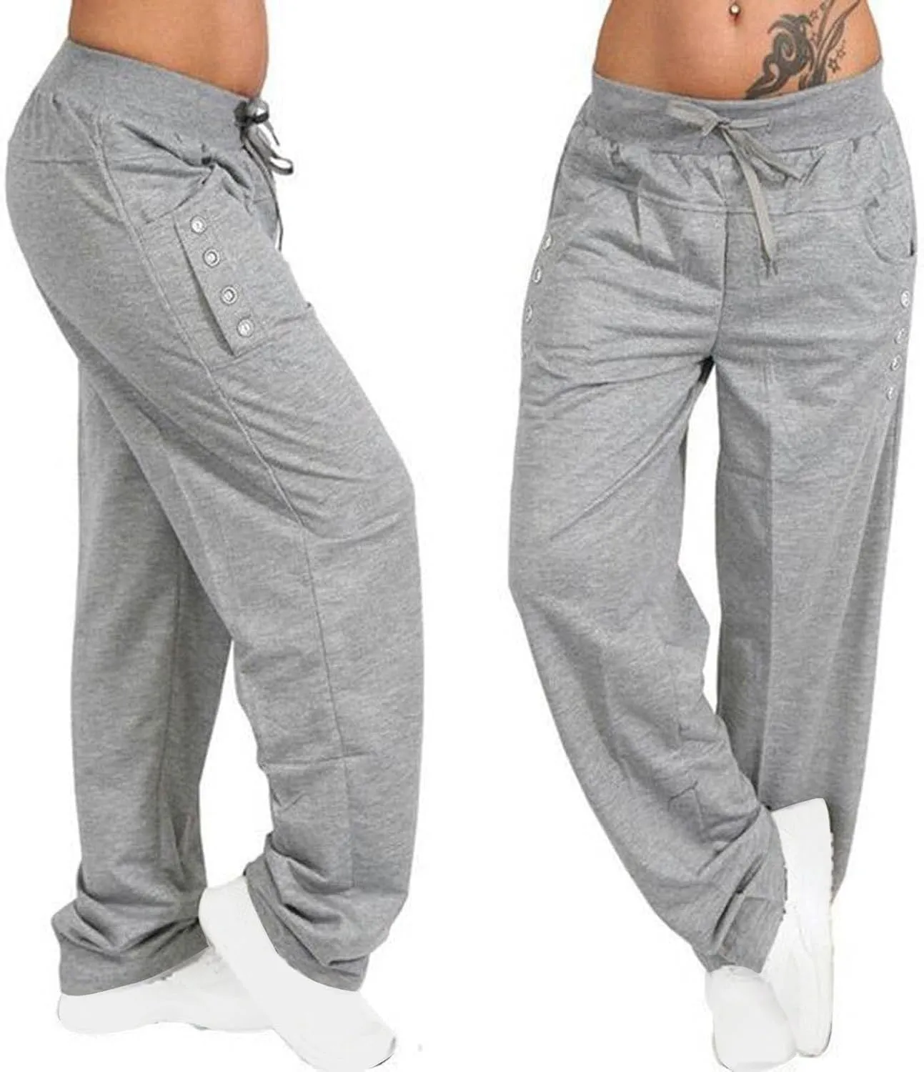 Womens Straight Leg Pants with Pockets High Waist Baggy Trousers Casual Athletic Yoga Thin Gym Sweatpant Plus Size