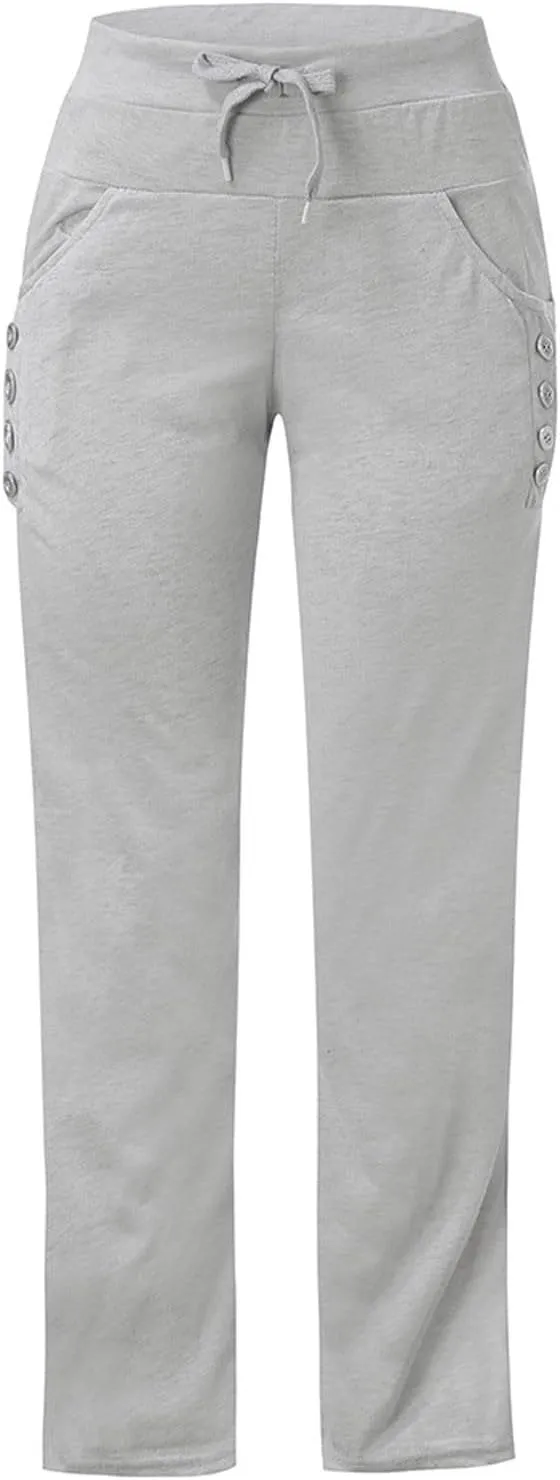 Womens Straight Leg Pants with Pockets High Waist Baggy Trousers Casual Athletic Yoga Thin Gym Sweatpant Plus Size