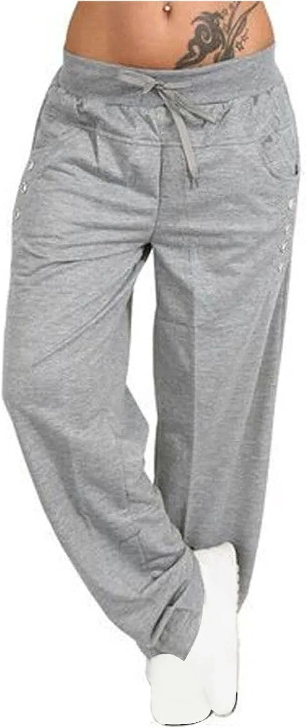 Womens Straight Leg Pants with Pockets High Waist Baggy Trousers Casual Athletic Yoga Thin Gym Sweatpant Plus Size