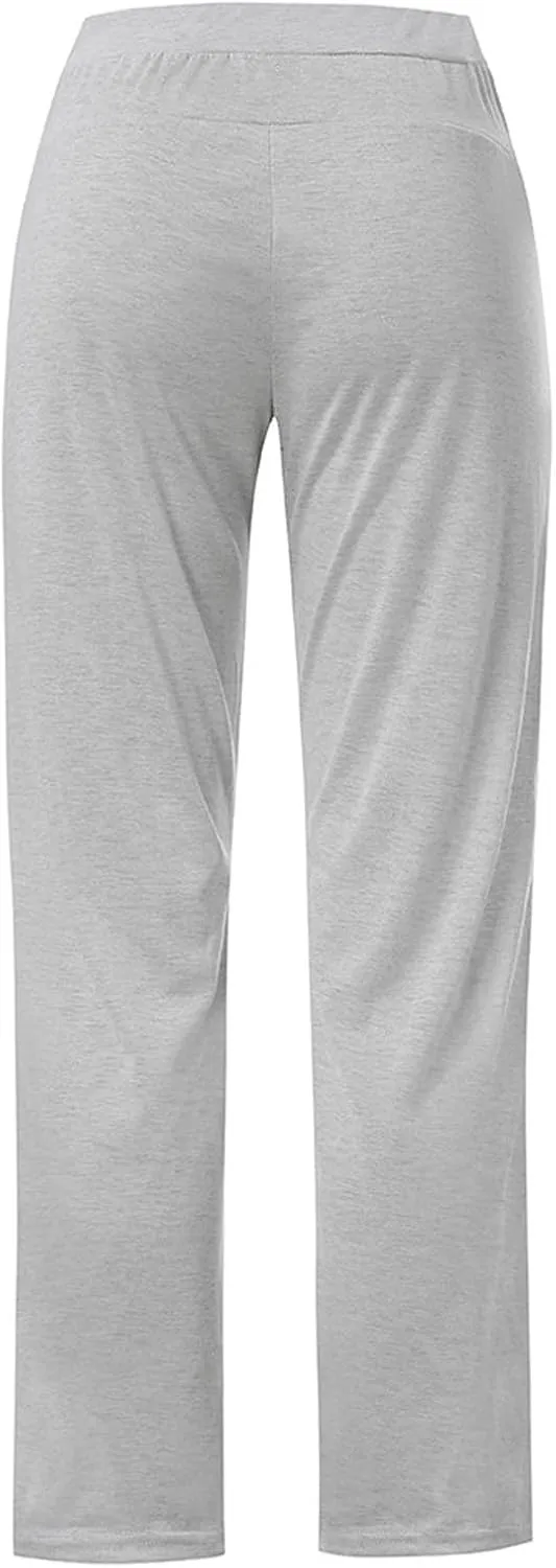 Womens Straight Leg Pants with Pockets High Waist Baggy Trousers Casual Athletic Yoga Thin Gym Sweatpant Plus Size
