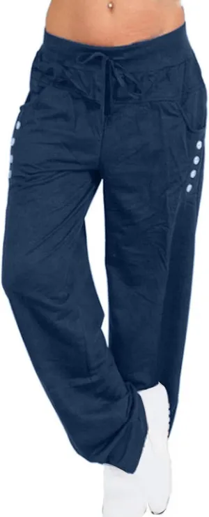 Womens Straight Leg Pants with Pockets High Waist Baggy Trousers Casual Athletic Yoga Thin Gym Sweatpant Plus Size