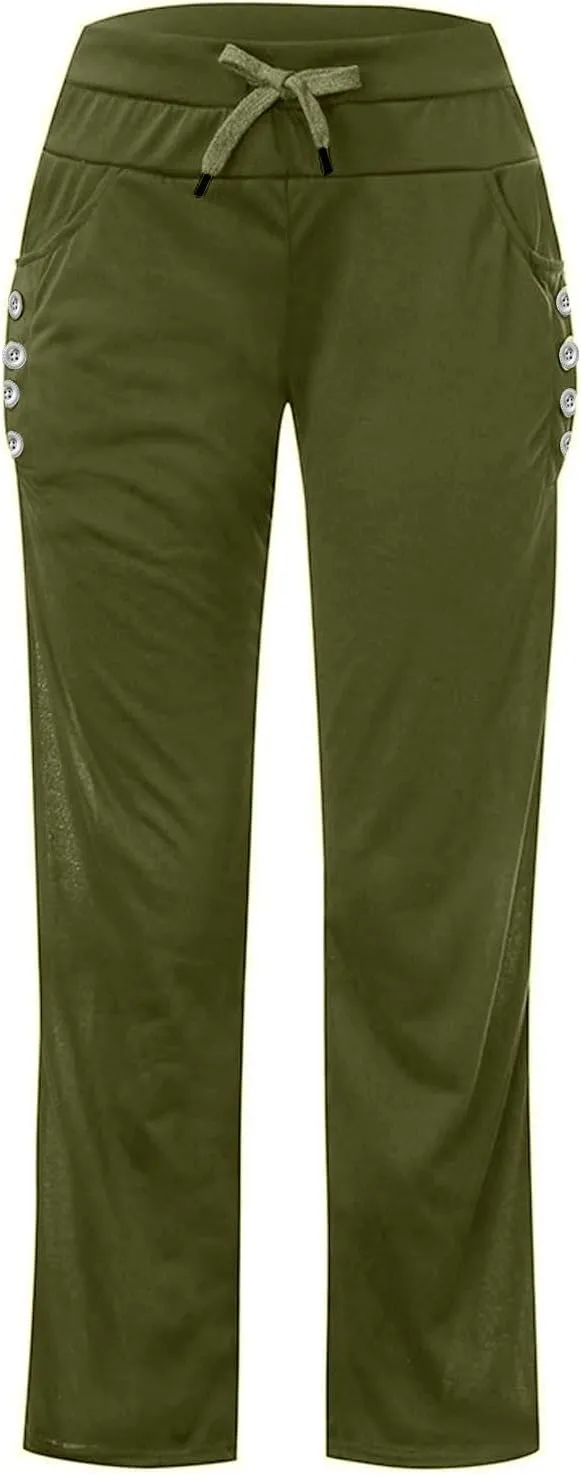 Womens Straight Leg Pants with Pockets High Waist Baggy Trousers Casual Athletic Yoga Thin Gym Sweatpant Plus Size