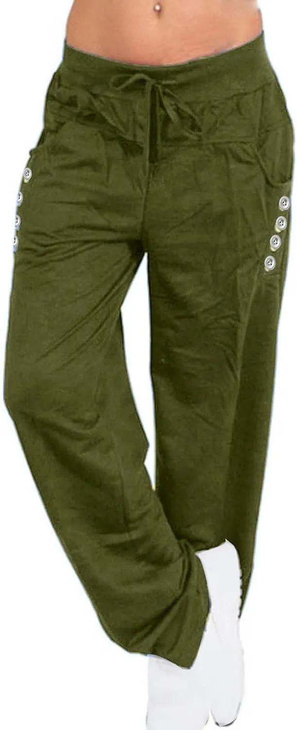 Womens Straight Leg Pants with Pockets High Waist Baggy Trousers Casual Athletic Yoga Thin Gym Sweatpant Plus Size