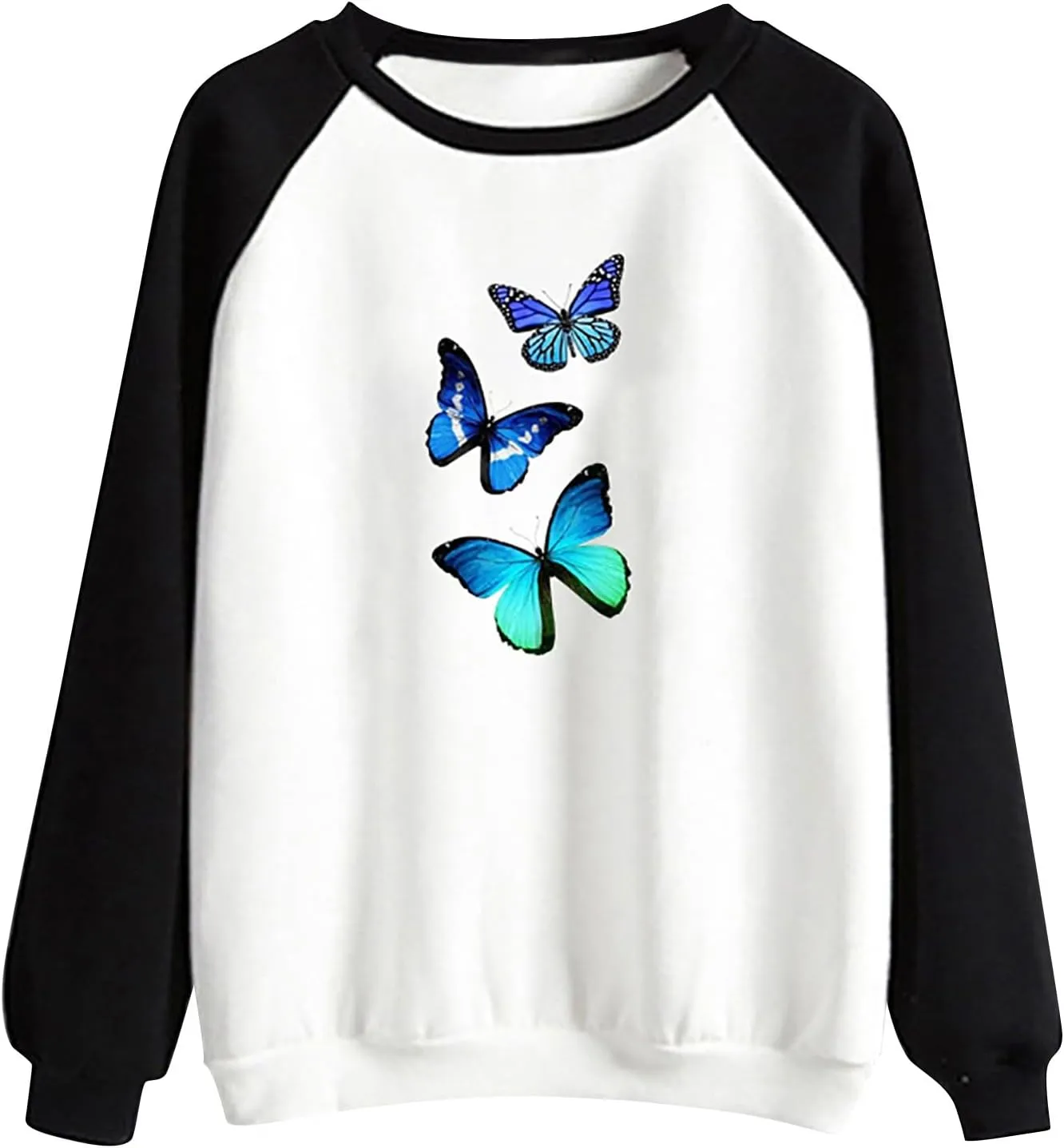 Womens Sweatshirt Long Sleeve Butterfly Print Crew Neck Sweatshirt Casual Print Butterfly Floral Graphic Print Pullover
