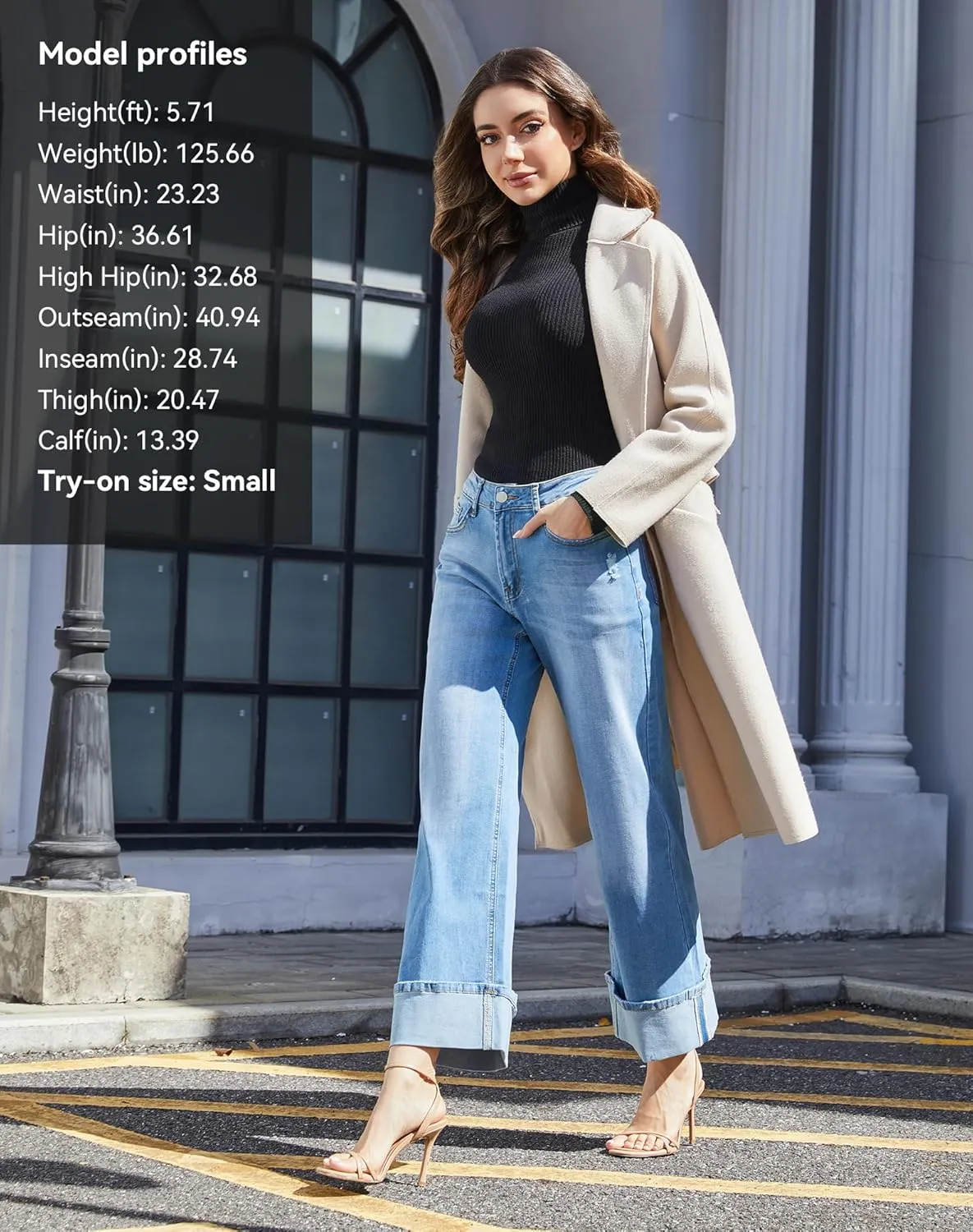 Women's Wide Leg Sweatpant Jeans High Waisted Stretchy Cuffed Baggy Denim Pants