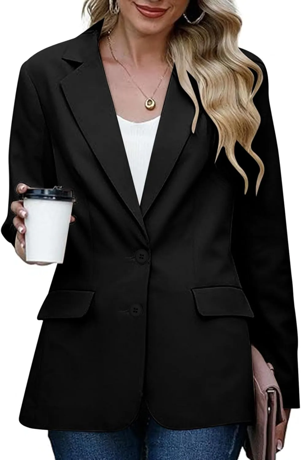 Women's Work Office Blazer Business Casual Lightweight Jackets Long Sleeve Open Front Slim Fit Button Lapel Blazer