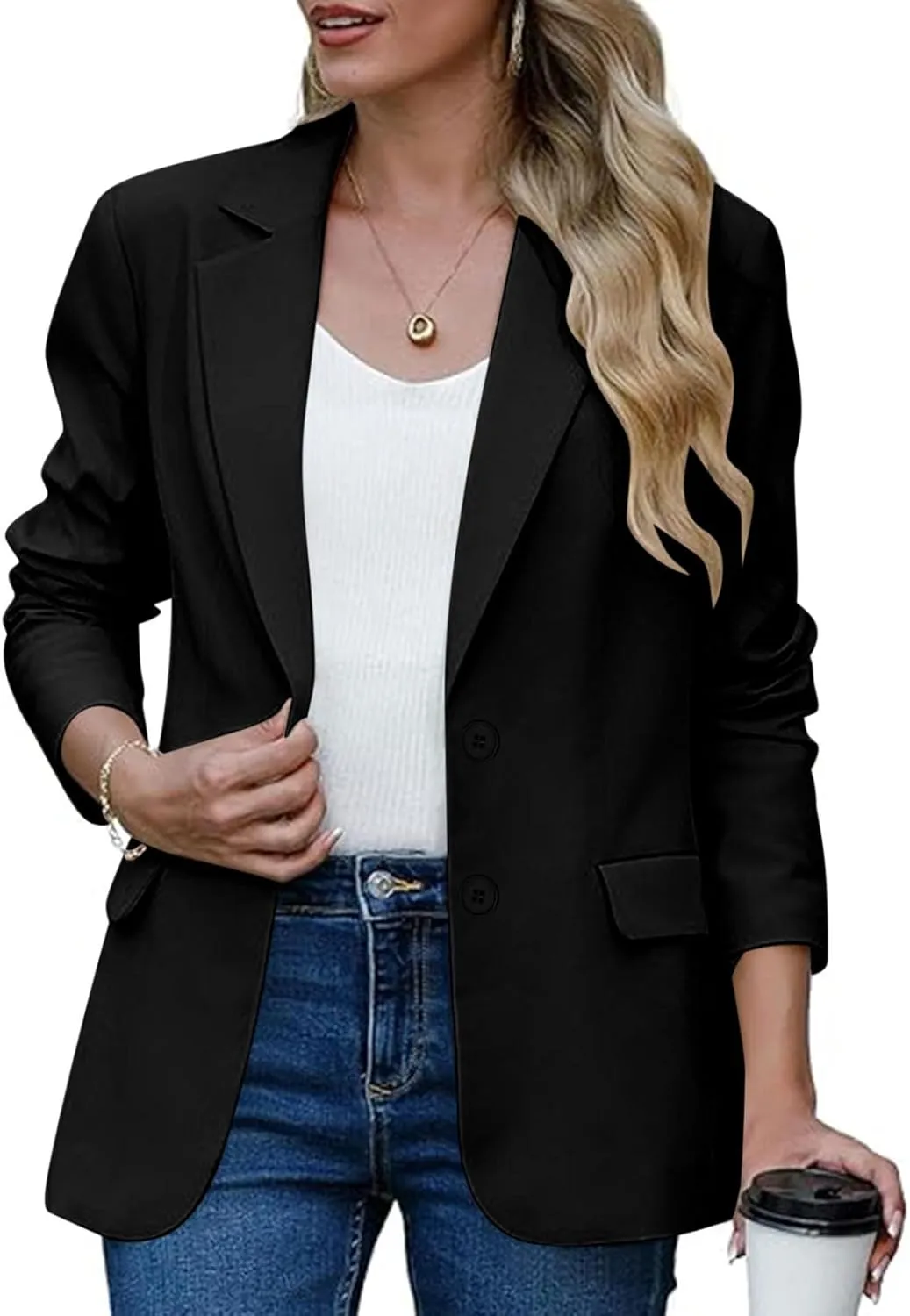 Women's Work Office Blazer Business Casual Lightweight Jackets Long Sleeve Open Front Slim Fit Button Lapel Blazer